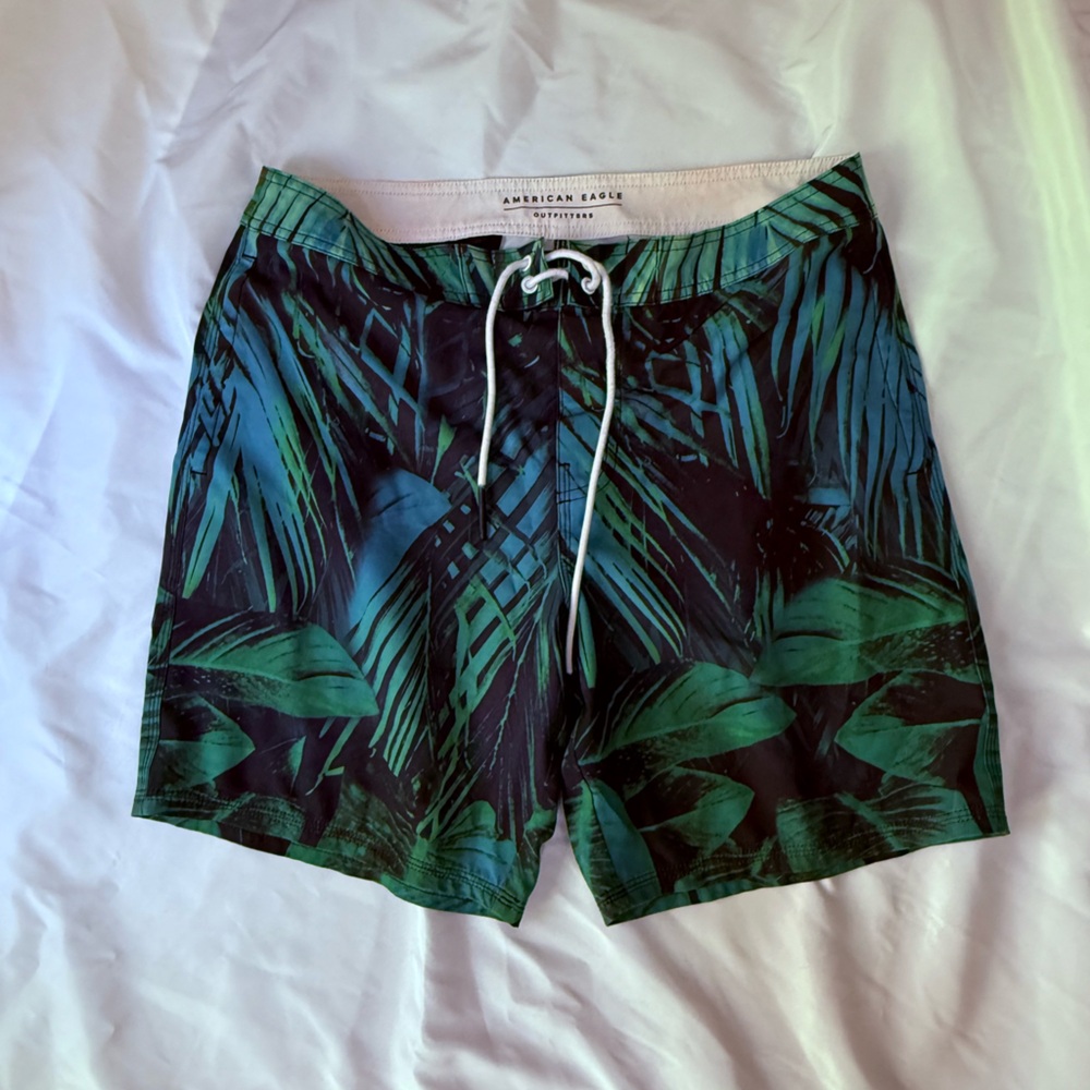 American Eagle Outfitters Green Leaf Swim Trunks